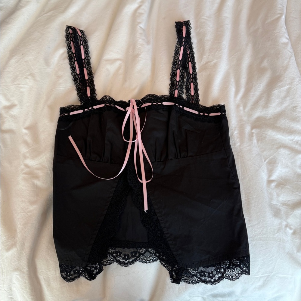 Edikted Black and Pink Lace Tank Top